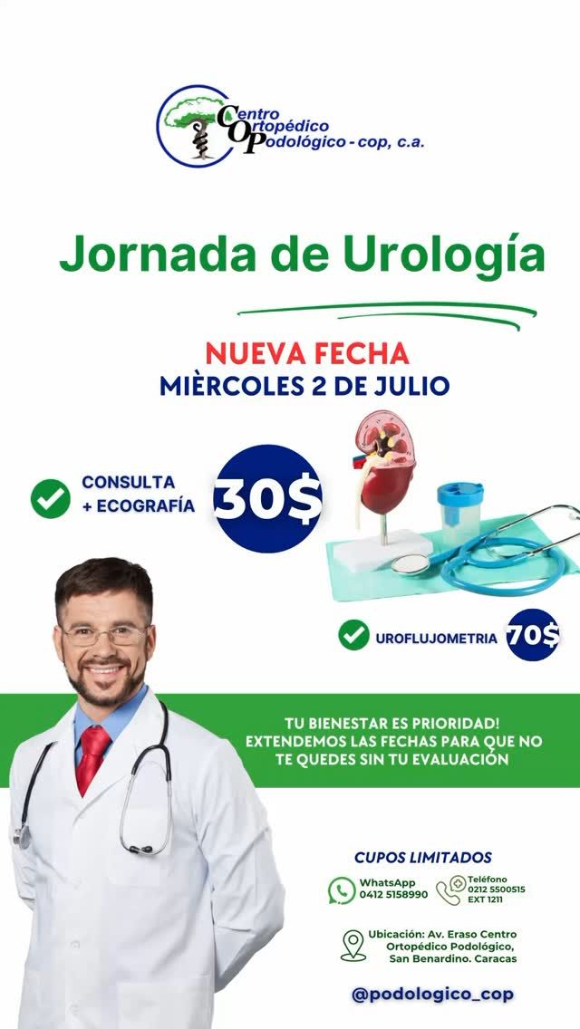 🌟 ¡Buenas noticias! 🌟 La jornada de urología se extiende y tenemos una nueva fecha para ti. 🗓️

Aprovecha nuestra consulta en Urología + ecografía por solo $30 y no te pierdas el examen de uroflujometría a un precio especial de $70. 

¡Cuida tu salud y agenda tu cita hoy mismo! 💙✨ #SaludUrológica #CuidadoPersonal #Bienestar