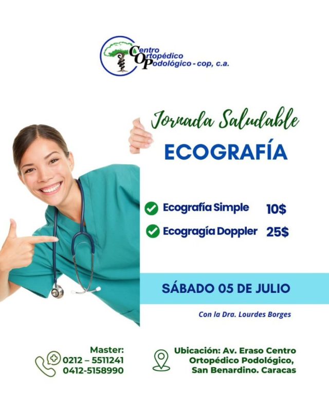¡Atención! 🚨

 📅 El próximo 05 de julio regresamos con nuestra Jornada Saludable de Ecografías en el Centro Ortopédico Podológico COP. 🩺

✨ No te pierdas la oportunidad de cuidar tu salud. ¡Te esperamos! 

Agenda a tu cita al DM o por el 📱 0412.515.8990 o al ☎️ 0212.551.1241

#JornadaSaludable #COP #Ecografías