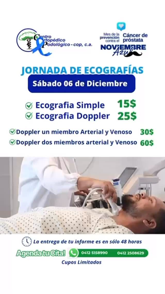 ¿Ya te hiciste tu chequeo?
Este mes, el COP te acompaña con una Jornada Saludable de Ecografías para hombres.
💪 Cuida tu salud, cuida tu futuro.
📅 [Fecha] | 📍Centro Ortopédico Podologico COP. San Benardino 
📲 Reserva tu cita 0412 5158990